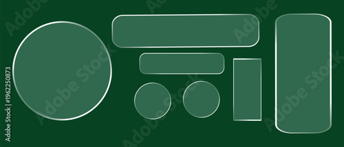 Modern glass effect UI shapes layout abstract green interface design elements.
