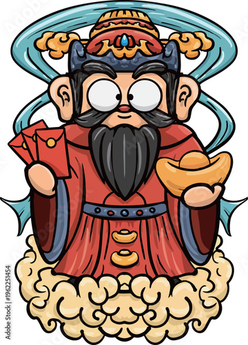 Hand-drawn cartoon illustration of the God of Wealth
