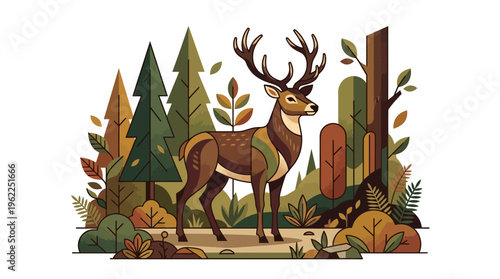 Brown Deer with Large Antlers Standing.