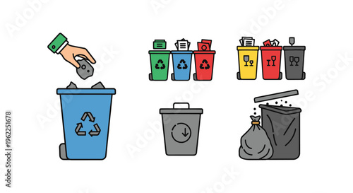 Sorting waste station Line art creative abstract colorful pattern