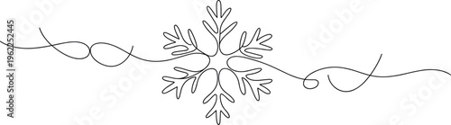 A delicate black and white line of a symmetrical floral pattern with swirling lines extending from both sides