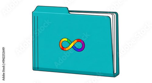 A teal file folder with a rainbow infinity symbol on a white background, representing limitless organization and data storage.