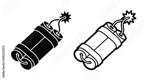 Two dynamite sticks with lit fuses a black and white illustration