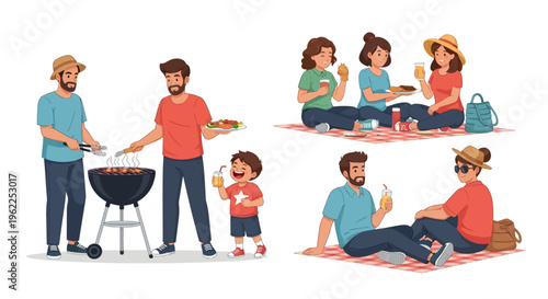 Family and friends having outdoor picnic.