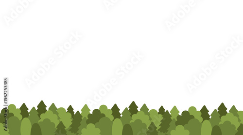Natural landscape design for eco-friendly projects and outdoor branding. Minimalist silhouette of green forest treetops on a white background.