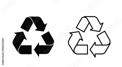 Black and white recycling symbol illustration with three chasing arrows
