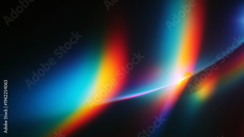 abstract colorful rainbow light leak overlay with bokeh on black background