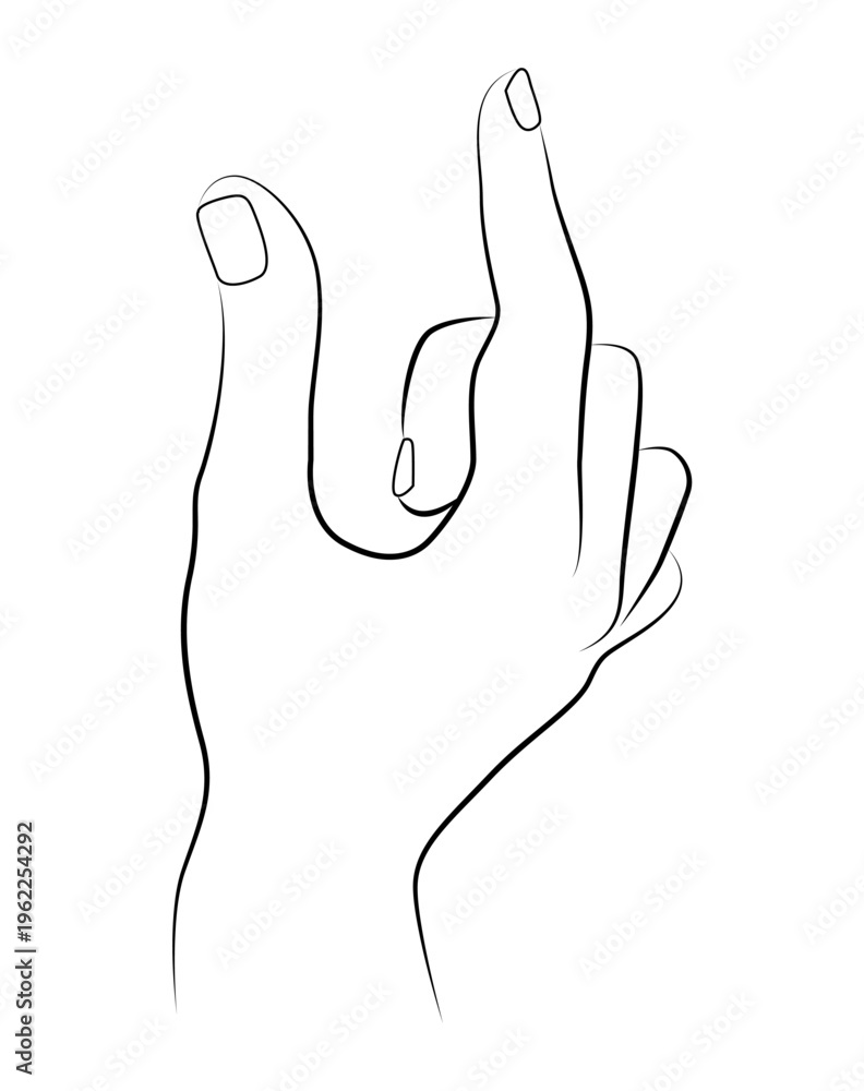 Obraz premium Simple line drawing of a hand gesturing. Fingers slightly curled, thumb extended. Neutral expression, no visible emotion. Ideal for design, web, or educational materials
