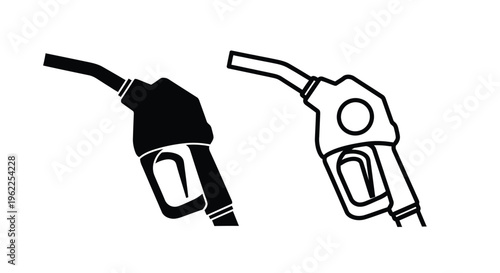 Two black and white illustrations of a gas pump nozzle