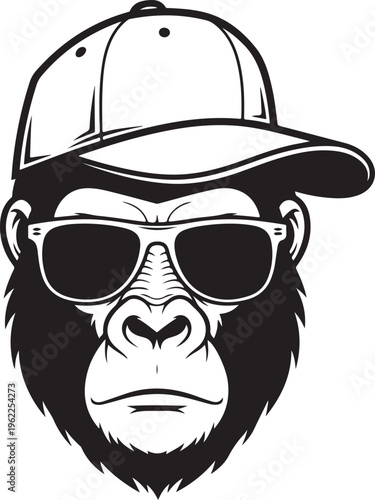 Monkey in sunglasses and a cap. Cool gorilla icon