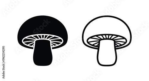 Two mushroom illustrations one solid black one outlined in white