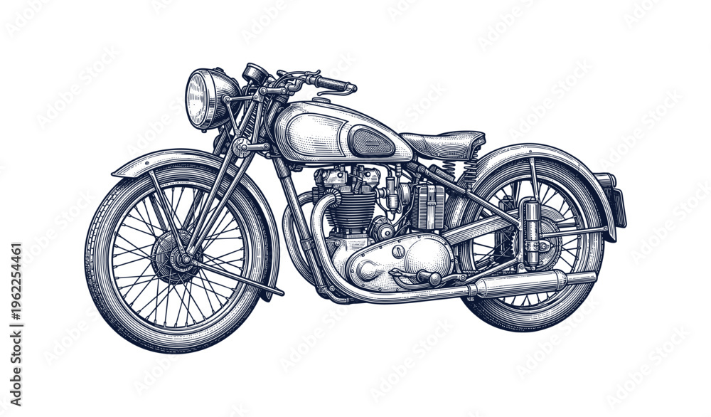 Obraz premium Vintage classic motorcycle detailed illustration