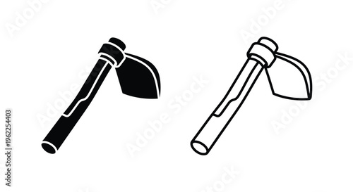 Two black and white illustrations of hand axes or tomahawks