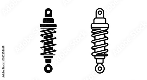 Two shock absorbers a solid black version and a line art rendition