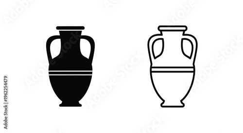 Two ancient greek amphorae one filled and one outlined