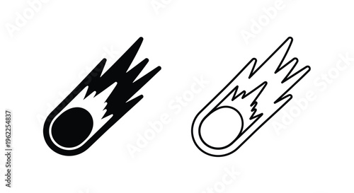 Two comet icons one filled one outlined depicting celestial objects