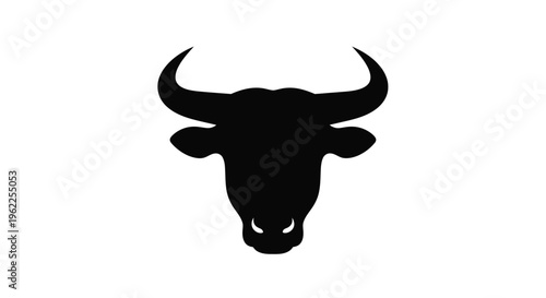 Minimalist black silhouette of a bull s head facing forward
