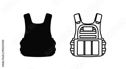 Two depictions of a tactical vest solid and outlined versions