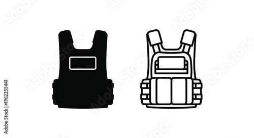 Two black and white illustrations of tactical vests side by side