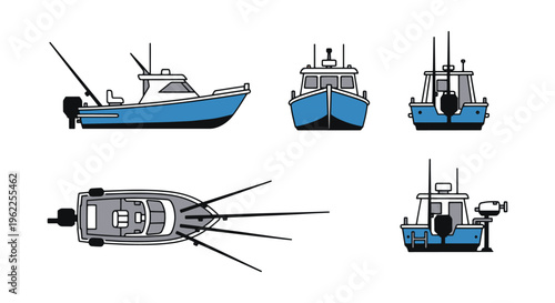 Trolling Boat Line art vector simple color pattern illustration