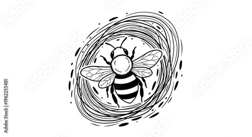 A black and white illustration of a bee.