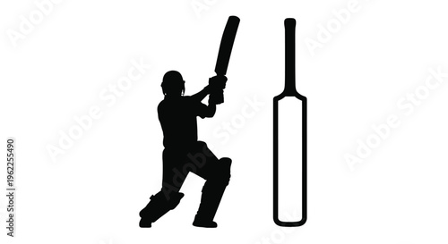 Silhouette of a cricket batsman preparing to hit the ball
