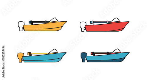 Trolling Boat Line art vector minimal color shapes
