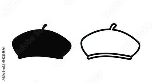 Two berets displayed one solid black the other outlined in white