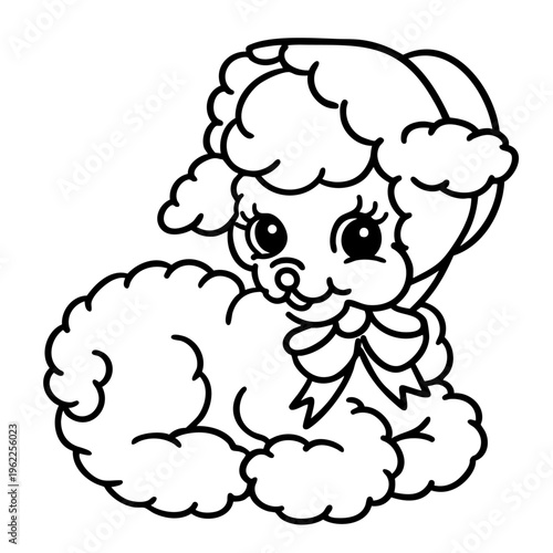 Baby sheep with bonnet and curly wool hairstyle, cute lamb character from children storybook soft fluffy animal