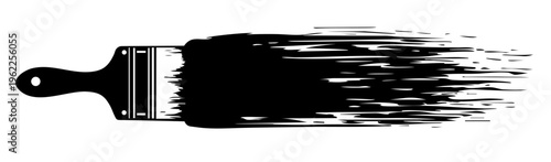 Flat paint brush with long horizontal dry brush stroke — classic painting tool leaving rough edge trace, black ink artistic brush mark