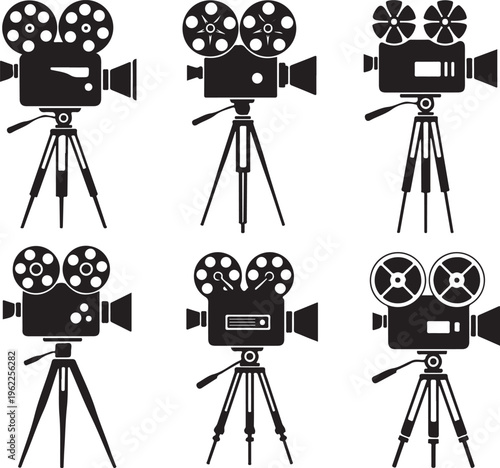 Movie camera vector icons on white background