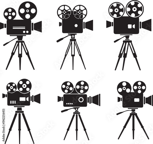 Movie camera vector icons on white background