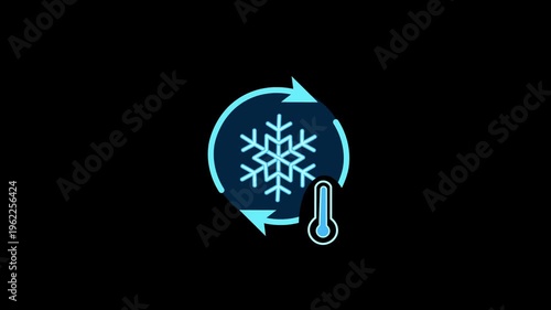 Car Freezer Control Icon or Cooling System Symbol animation.  Snowflake inside circular arrows with a thermometer, vehicle air conditioning, temperature regulation, 