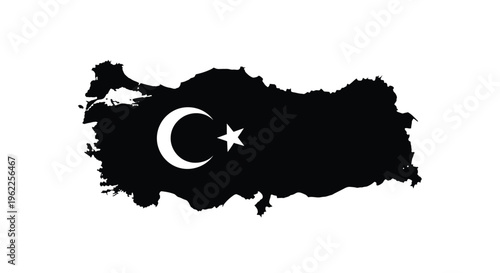 Silhouetted map of turkey featuring the national crescent moon and star