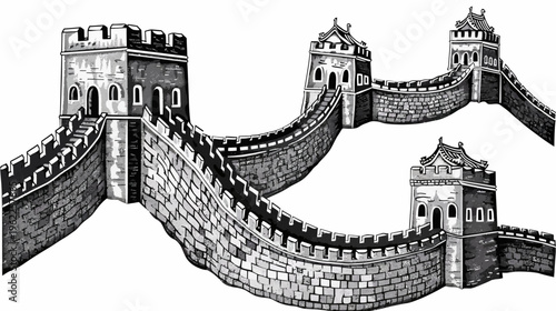 A detailed black and white illustration of a historic fortified stone structure