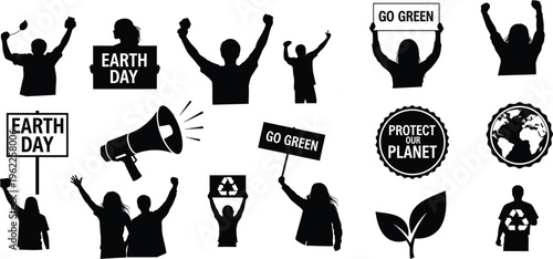 Earth day silhouettes isolated on transparent background
