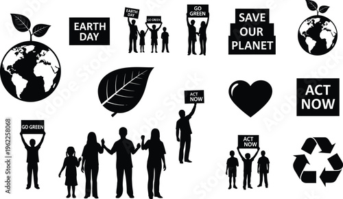 Canvas-taulu Environmental awareness silhouette icons isolated on transparent background