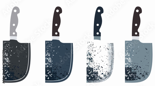 Four stylized, textured cleavers with varying handle colors and blade detail set against a white backdrop