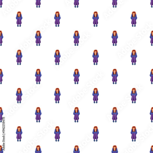 Seamless pattern with an anxious person holding hands to head, symbolizing anxiety and stress