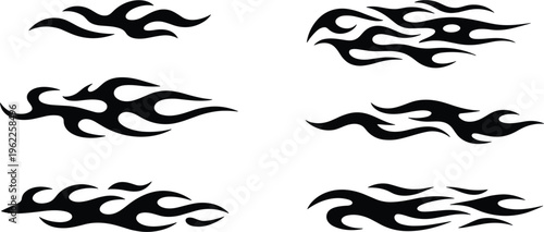 Tribal flame vector set, black fire silhouette decals for car racing graphics and tattoo design