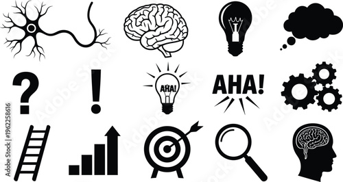 Black and white silhouette icons set isolated on transparent background