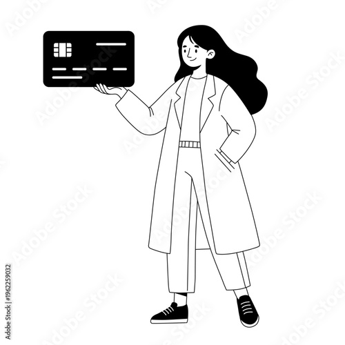 Young Woman Holding Credit Card Illustration for Online Payment, Banking and Personal Finance