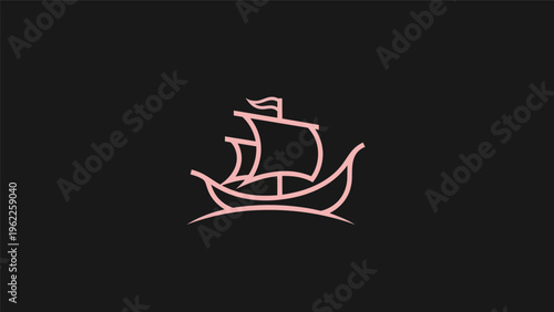 Pink sailing ship logo on black background