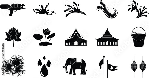 Silhouette icons isolated on transparent background with various themes