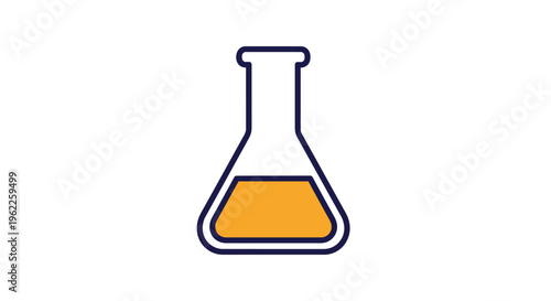 Minimalist representation of a laboratory flask with orange liquid for scientific purposes