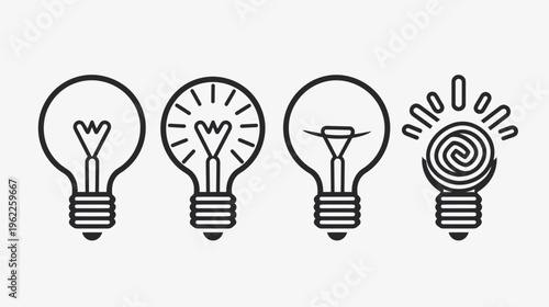 A collection of four simple lightbulb illustrations, with varying internal element designs