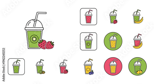 Healthy drink illustration with different smoothies and fruit compositions vector design