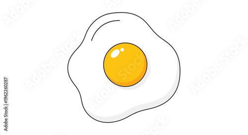 Illustrated depiction of a sunny-side-up fried egg on a stark white background