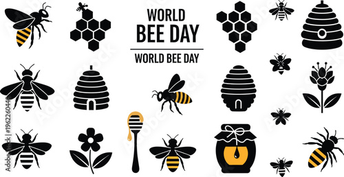 World bee day illustrations isolated on transparent background featuring silhouette