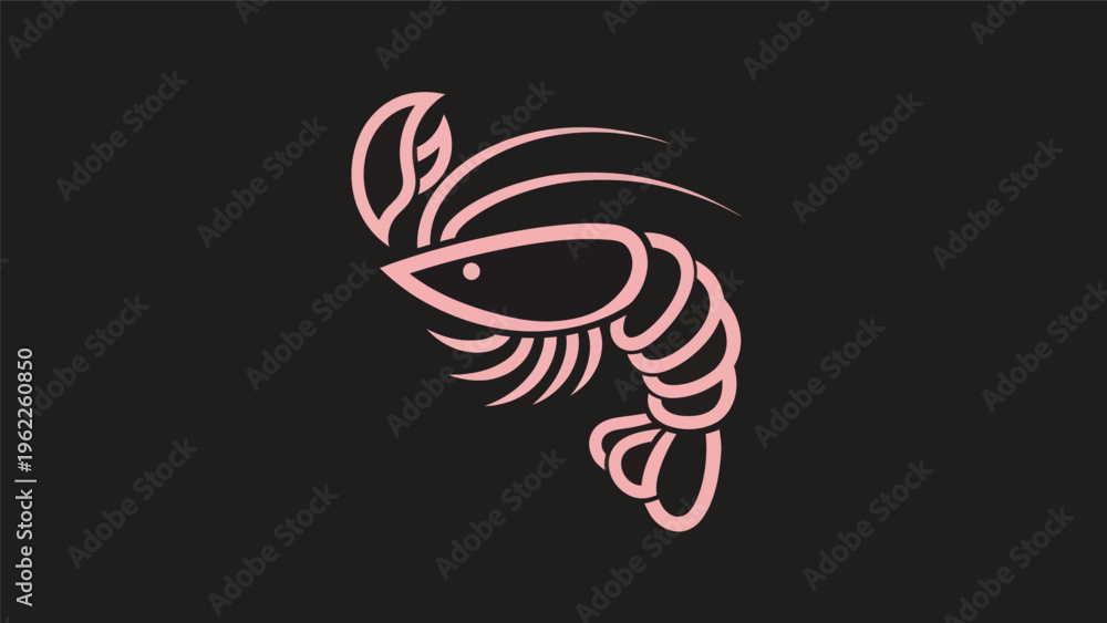 Fototapeta premium Pink shrimp vector illustration on black